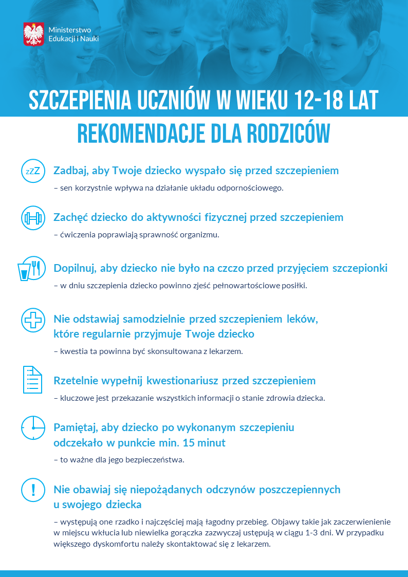 szczepieniauczniowwwieku1218latrekomendacjedlarodzicowplakat